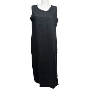 Vintage 80s WilliWear Black Linen Maxi Dress Sleeveless Size XL